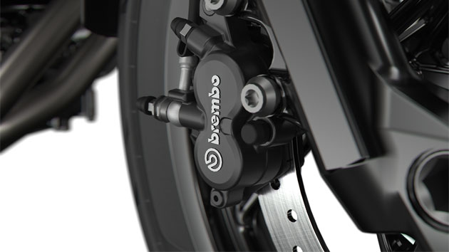 We see the black Brembo brake system.